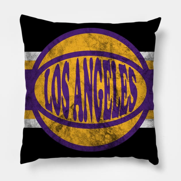 Los Angeles Basketball retro and distressed ball and stripe Pillow by MulletHappens