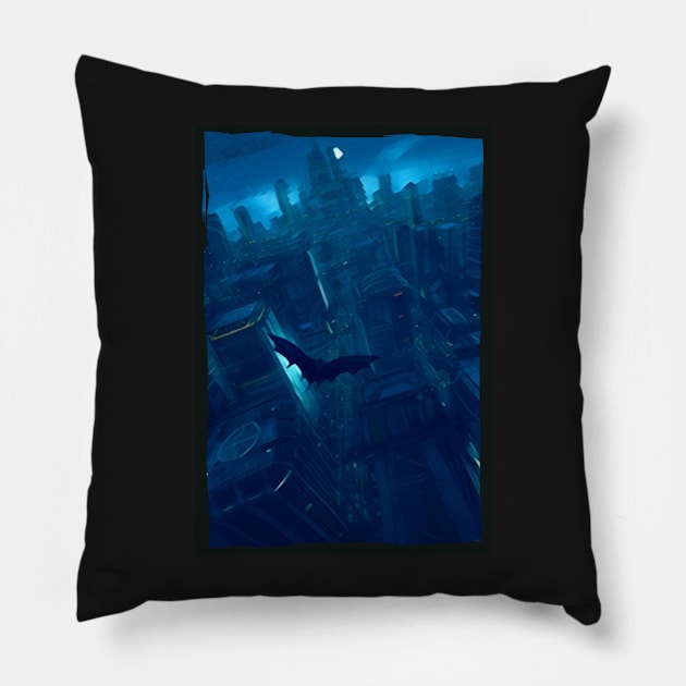 A Lone Bat Flying at Night Pillow by Fenay-Designs