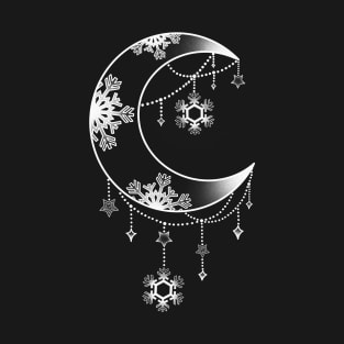 Crescent Moon Winter Christmas Snowflake Design T-Shirt