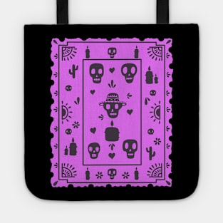 Dia De Los Muertos - purple - Papel Picado - black skulls Tote