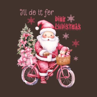 Vintage Pink Santa Claus On The Bicycle T-Shirt