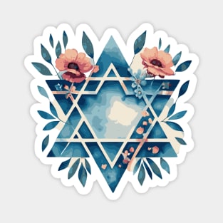 Israeli flag watercolor with flowers Magnet