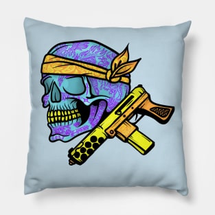 Tattooed skull with gun Pillow