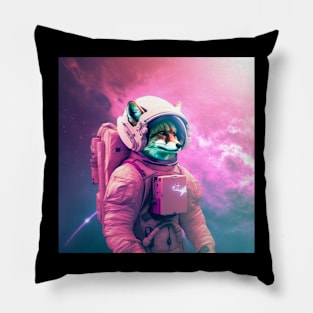 Vaporwave Retrowave Fox Astronaut - Space Colorful Illustration Pillow