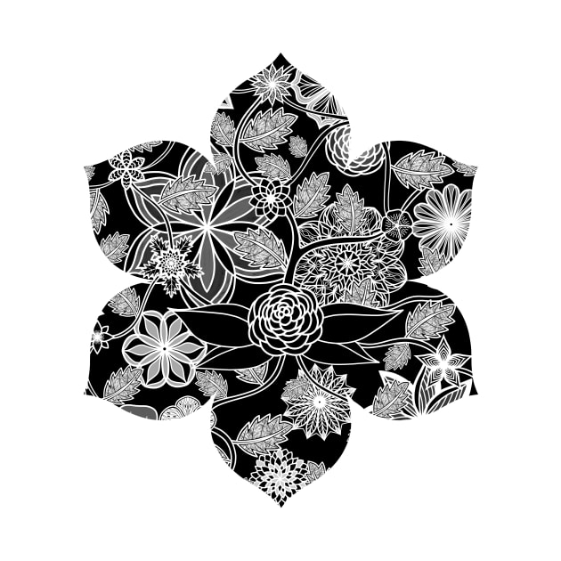 Flight Over Flowers of Fantasy - White on Black by StephOBrien