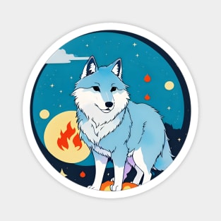 watercolor wolf in fire fool moon sticker Magnet