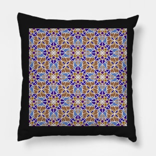 Mosaic Mandala Blue Gold Pillow