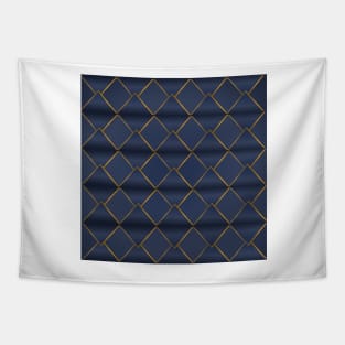 Golden triangular pattern on navy blue background filling the frame. Tapestry