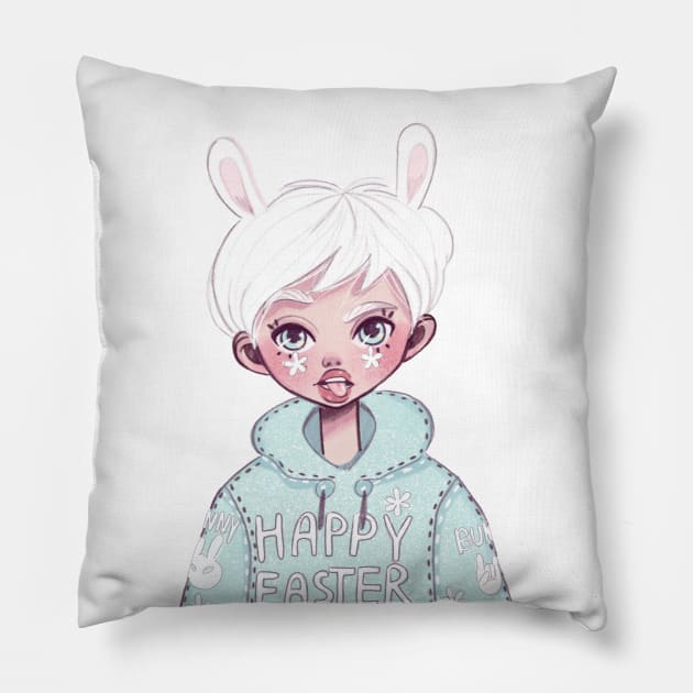 Easter Bunny Girl Pillow by Alina.soul.notes