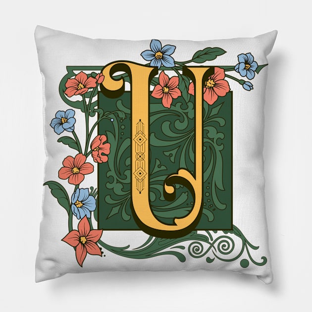 Art Nouveau Letter U, Ornamental Letter U, Art Deco Pillow by Promen Art