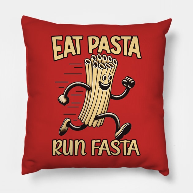 eat pasta run fasta Pillow by AlephArt