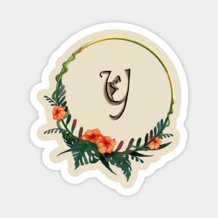 Letter Y in a frame with tropical flowers and girl figure Magnet