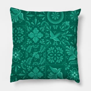 Mexican Turquoise Talavera Tile Pattern by Akbaly Pillow