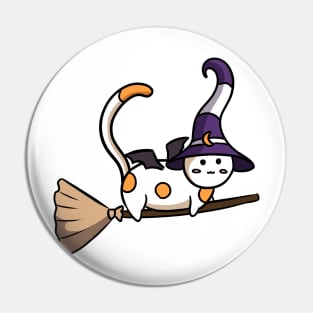 Cute witch cat flying on a broom Sticker Pin