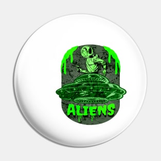 Aliens | Vintage Retro UFO | Old-school 1960 Cartoon Spaceman | Scary Green Slime Pin