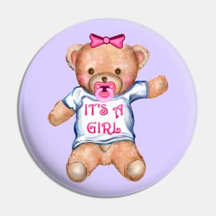 It's A Girl Teddy Bear with Pacifier Pin