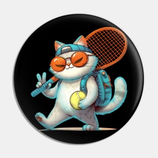 Cat and tennis Pin