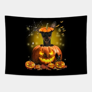 Miniature Pinscher Spooky Halloween Pumpkin Dog Head Tapestry