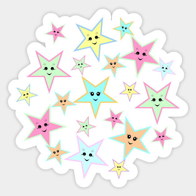 Cute stars with faces in pastel colors - Little Stars - Sticker