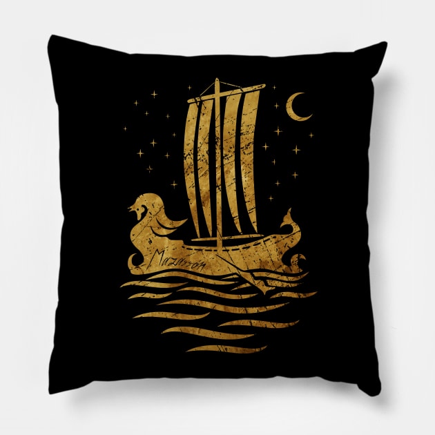 Phoenician Boats - Gold Edition Pillow by mazarronsouvenirs