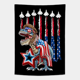 Fighter Jet American Flag 4th Of July Patriotic Dinosaur T Rex Tapestry