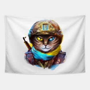 Cat Ukrainian Soldier Tapestry