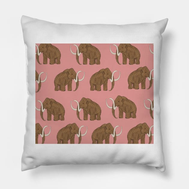 Woolly Mammoth on Dusky Pink Pillow by ButtonandSquirt