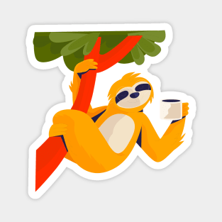 Sloth Drinking Coffee Magnet