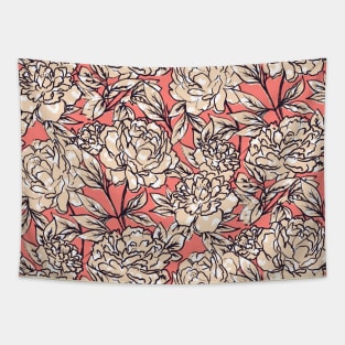 Coral and Peach Leopard Peonies Tapestry