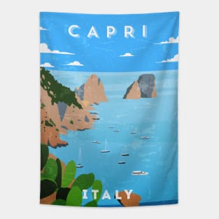 Capri, Italy. Retro travel minimalist poster Tapestry