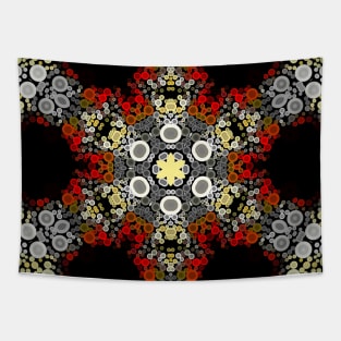 Dot Mandala Flower Red Yellow and Grey Tapestry