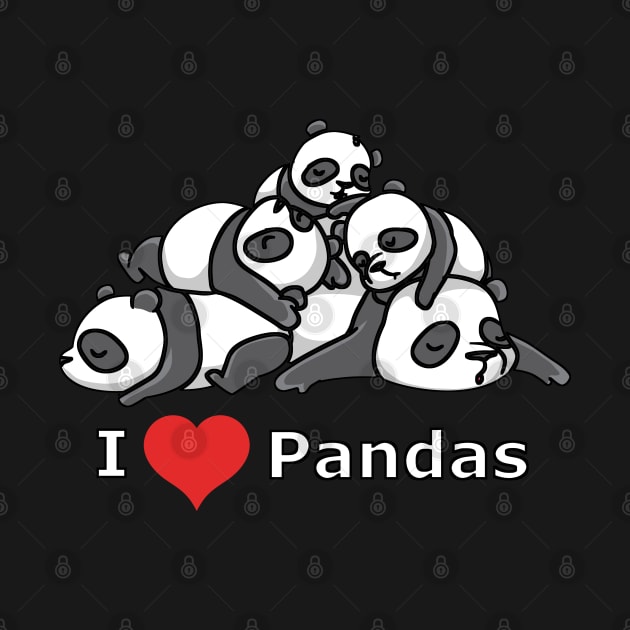 Sleeping cute Pandas - I Love Pandas with heart by theanimaldude