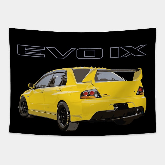 evo 9  yellow rear vortext Tapestry by cowtown_cowboy