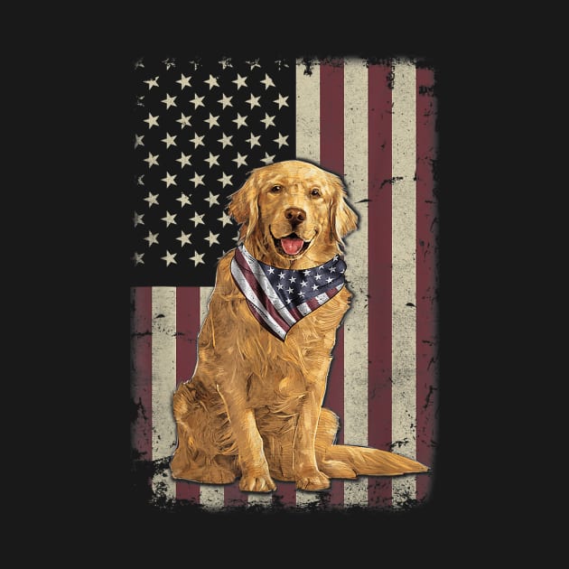 Golden Retriever American Flag Bandana 4th Of July Tshirt by AKSA shop