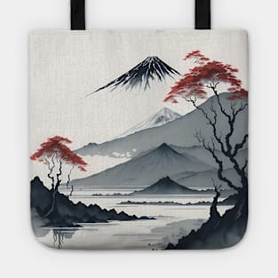 Serene Mount Fuji Sunset - Peaceful River Scenery Tote