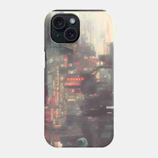 Urban Atmosphere Artistry - Moody Anime Noir Cinematic Japanese Cityscape Phone Case