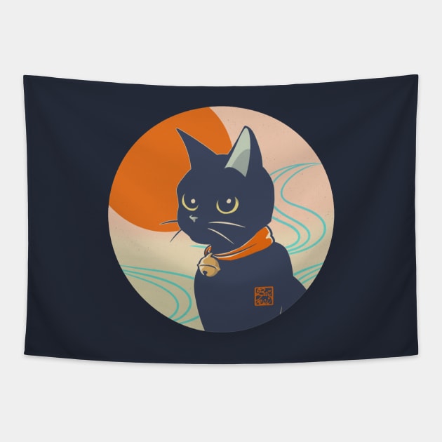 Sun, Water, And Black Cat Tapestry by BATKEI