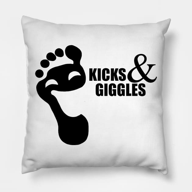 Kicks and Giggles Black Pillow by Kicks And Giggles Entertainment