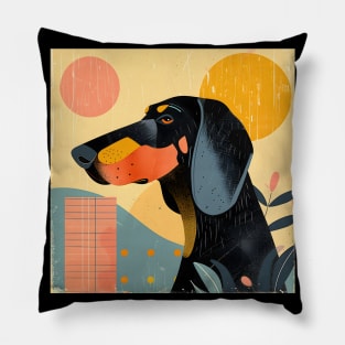 70s Black and Tan Coonhound Vibes: Pastel Pup Parade Pillow