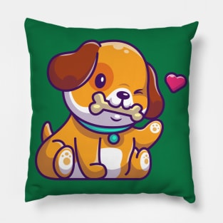 Cute Dog Bite Bone Cartoon Pillow