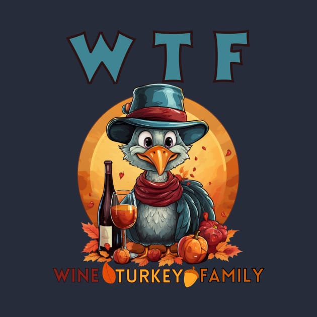 Funny Thanksgiving Turkey WTF Wine Family Cartoon Holiday by WearablePSA