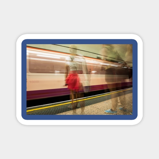 conceptual image people on underground platform as train arrives in motion blur. Magnet by brians101