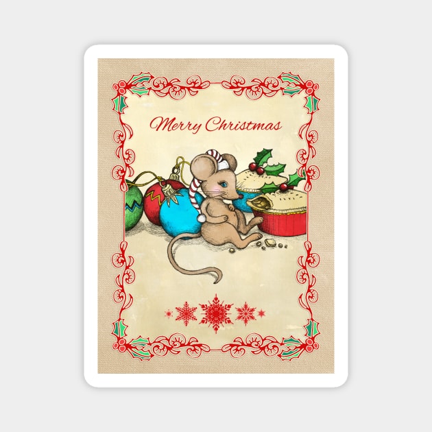 Love, Joy, PIE! Merry Christmas! Cute mouse illustration Magnet by micklyn