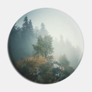 Solitary tree on a misty hill Pin