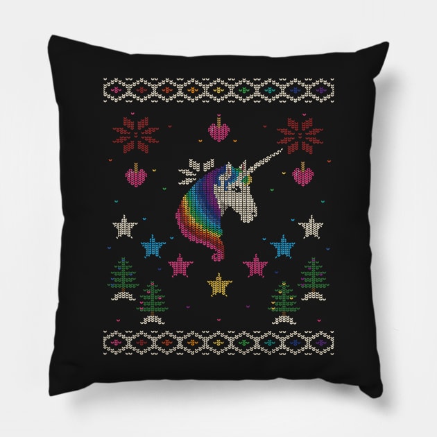 Ugly Unicorn Christmas Sweater Pillow by AnotheHero