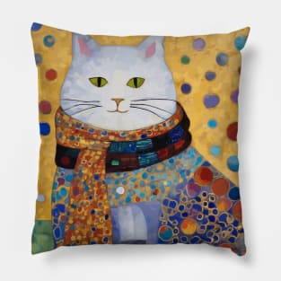 Gustav Klimt White Cat with Beautiful Dress Pillow