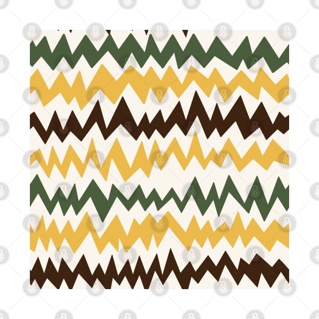 Modern minimalist zigzag extract in mustard, forest green and chocolate brown by FrancesPoff