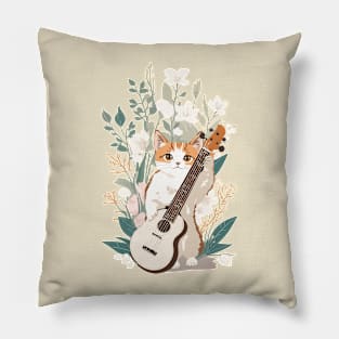 Bohomodern Cat Playing a Guitar Pillow