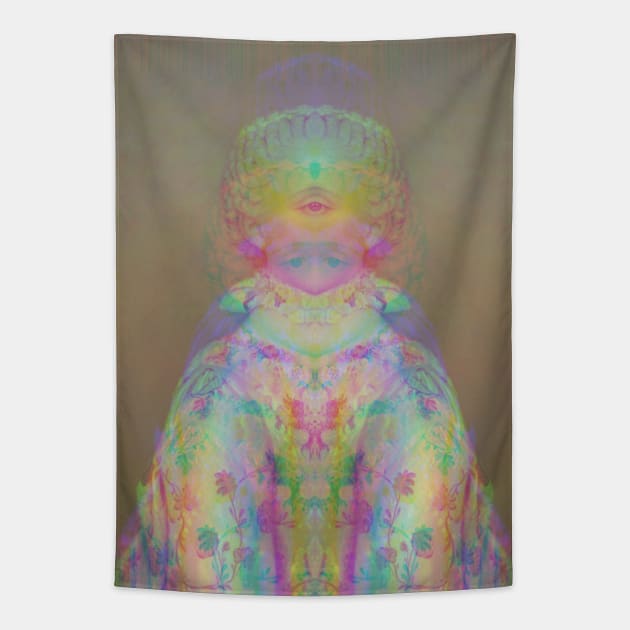 Dramabite Glitch art colourful rainbow woman portrait Tapestry by dramabite