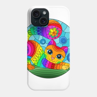 Adorable Kitty Stained Glass Design Pattern Phone Case